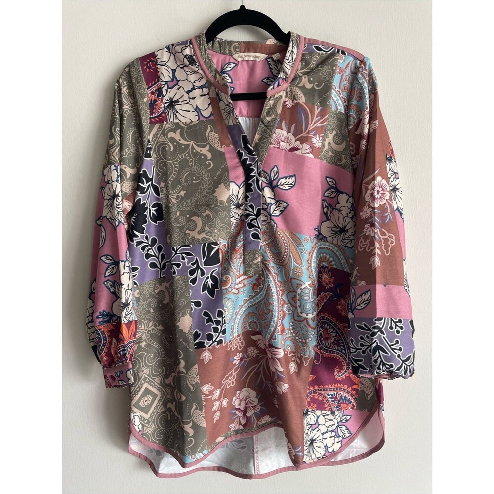 Soft Surroundings tunic length top patchwork paisley boho MP
